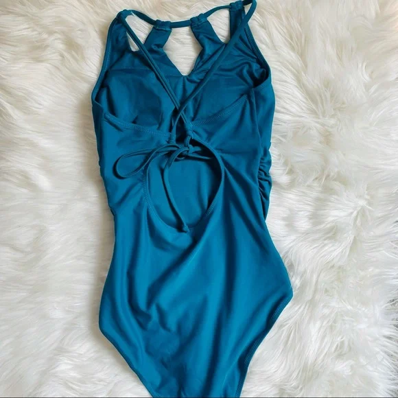 CUPSHE NWT Halter Lace-Up Back One Piece Swimsuit - Picture 8 of 13